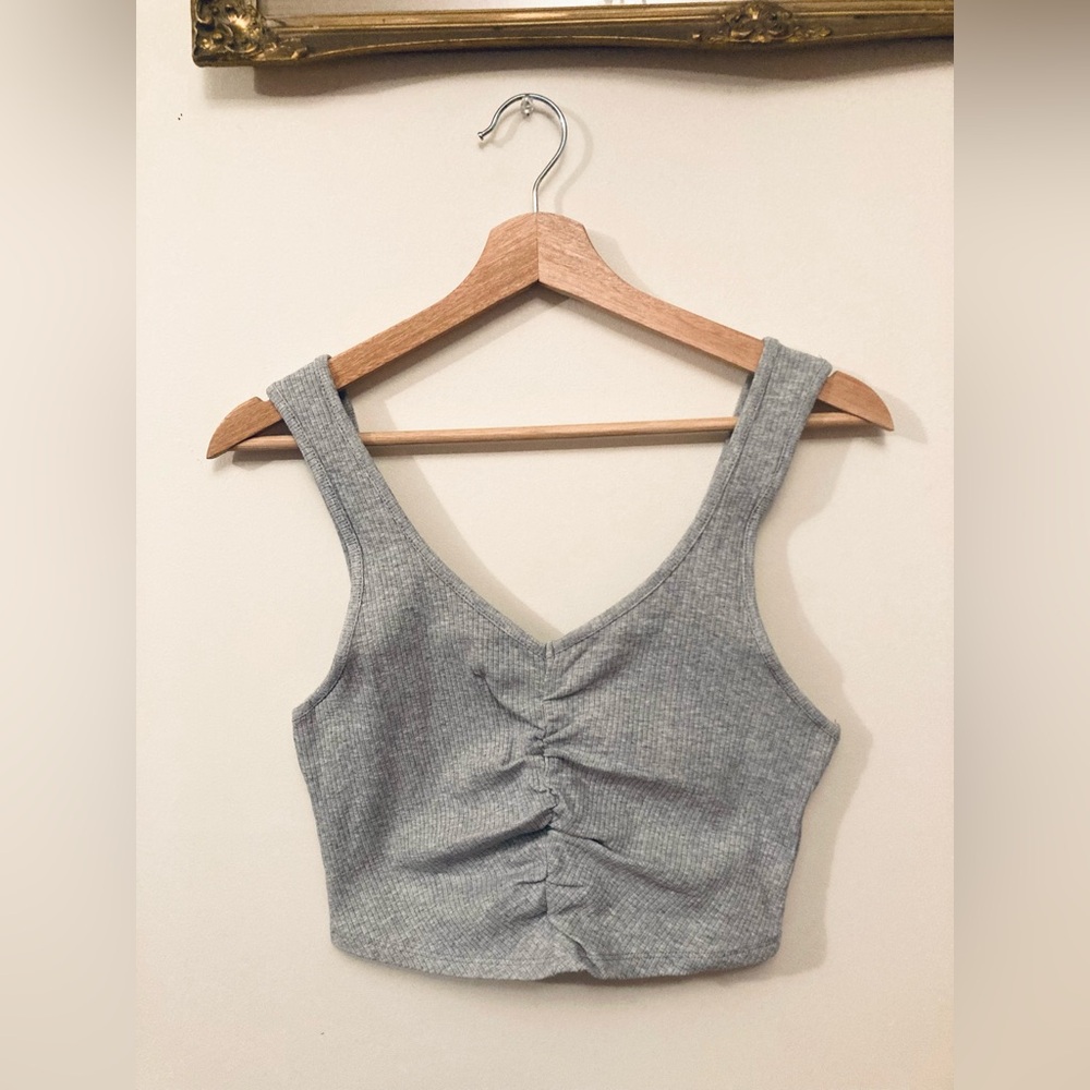 Ardene Gray Ruched Sleeveless Women's Crop Tank Top Ribbed Top Size M NWOTS